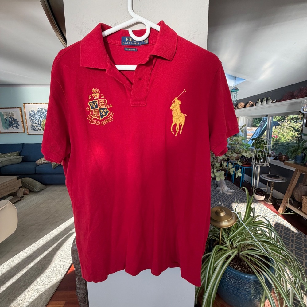 Polo Ralph Lauren Polo Shirt Mens L Red Excellent Big Pony Crest Preppy Classic